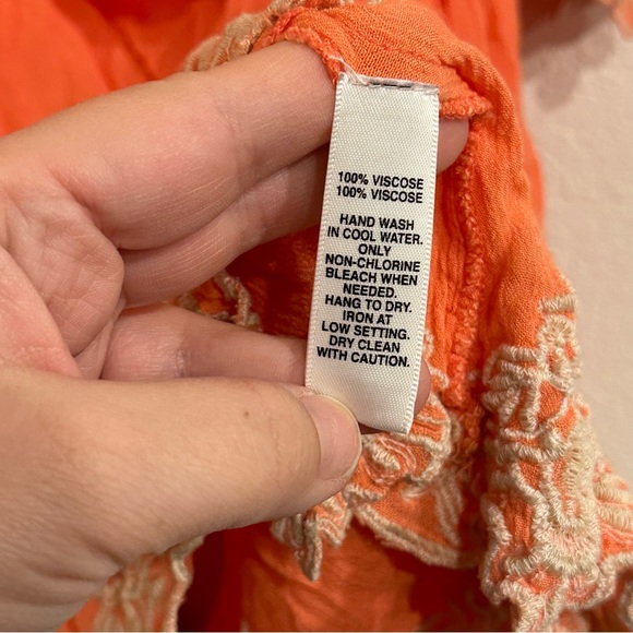 Saks Fifth Avenue Bohemian Off the Shoulder Dress, Coral, Gauze, Muslin, Medium - Picture 6 of 8